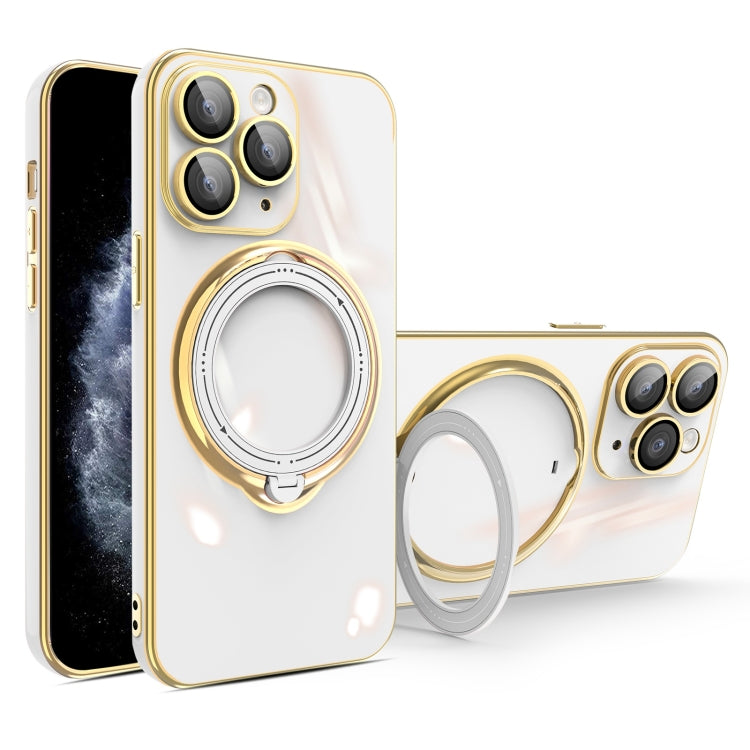 For iPhone 11 Pro Max Multifunction Electroplating MagSafe Holder Phone Case(White) - iPhone 11 Pro Max Cases by PMC TechLife | Online Shopping South Africa | PMC TechLife