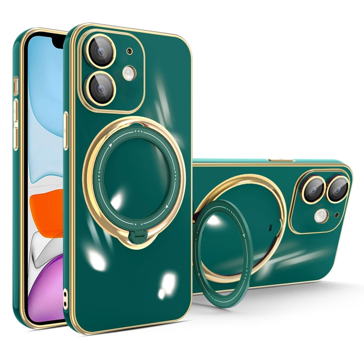 For iPhone 11 Multifunction Electroplating MagSafe Holder Phone Case(Dark Green) - iPhone 11 Cases by PMC TechLife | Online Shopping South Africa | PMC TechLife