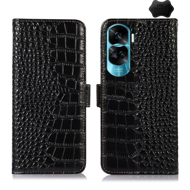 For Honor 90 Lite 5G / X50i Crocodile Top Layer Cowhide Leather Phone Case(Black) - Honor Cases by PMC TechLife | Online Shopping South Africa | PMC TechLife | Buy Now Pay Later Mobicred