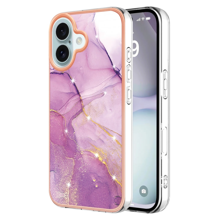 For iPhone 16 Plus Electroplating Marble Pattern Dual-side IMD TPU Shockproof Phone Case (Purple 001) - iPhone 16 Plus Cases by PMC Jewellery | Online Shopping South Africa | PMC Jewellery | Buy Now Pay Later Mobicred