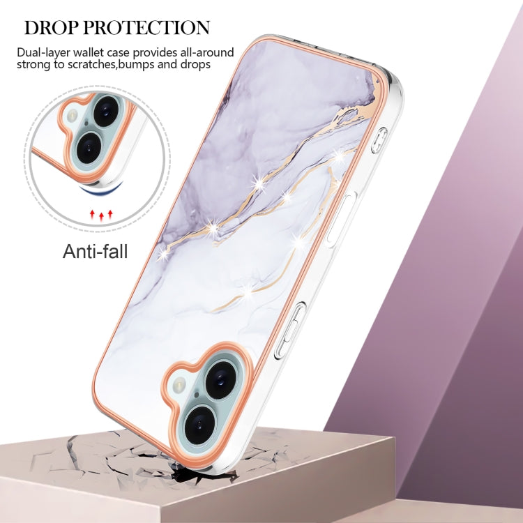 For iPhone 16 Electroplating Marble Pattern Dual-side IMD TPU Shockproof Phone Case (White 006) - iPhone 16 Cases by PMC TechLife | Online Shopping South Africa | PMC TechLife | Buy Now Pay Later Mobicred