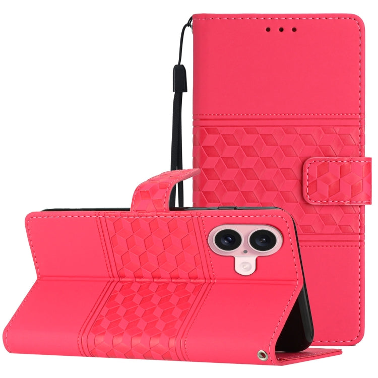 For iPhone 16 Diamond Embossed Skin Feel Leather Phone Case(Red) - iPhone 16 Cases by PMC Jewellery | Online Shopping South Africa | PMC Jewellery | Buy Now Pay Later Mobicred