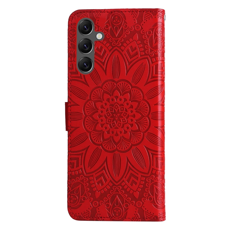 For Samsung Galaxy A25 5G Global Embossed Sunflower Leather Phone Case(Red) - Galaxy Phone Cases by PMC Jewellery | Online Shopping South Africa | PMC Jewellery