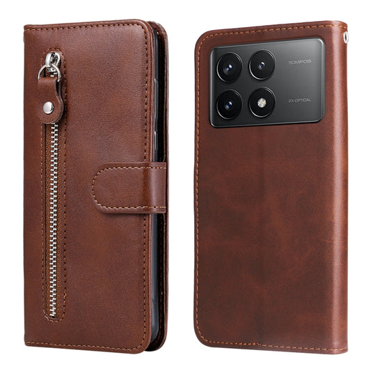 For Xiaomi Redmi K70 / K70 Pro Fashion Calf Texture Zipper Leather Phone Case(Brown) - K70 Pro Cases by PMC Jewellery | Online Shopping South Africa | PMC Jewellery | Buy Now Pay Later Mobicred