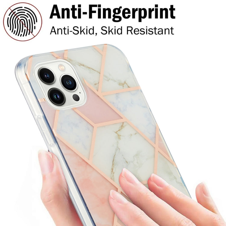 For iPhone 16 Pro Electroplating Splicing Marble Flower Pattern Dual-side IMD TPU Shockproof Phone Case(Pink White) - iPhone 16 Pro Cases by PMC TechLife | Online Shopping South Africa | PMC TechLife | Buy Now Pay Later Mobicred