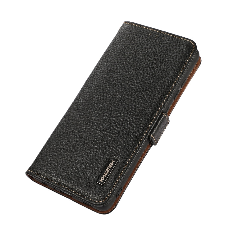 For OnePlus CE4 Lite KHAZNEH Side-Magnetic Litchi Genuine Leather RFID Phone Case(Black) - OnePlus Cases by PMC TechLife | Online Shopping South Africa | PMC TechLife | Buy Now Pay Later Mobicred