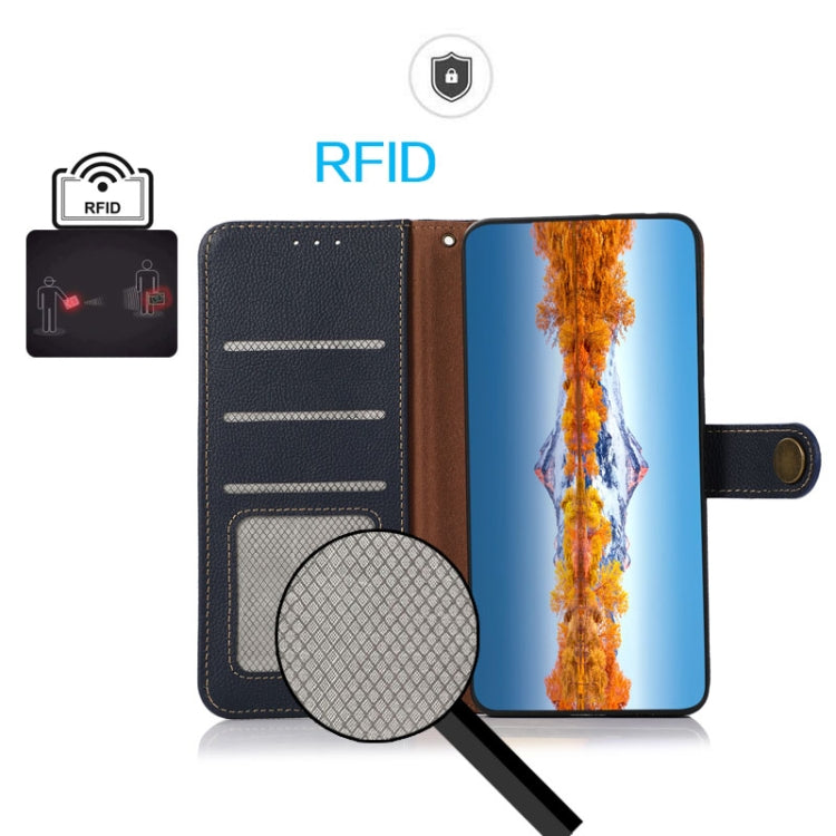 For OnePlus 13 KHAZNEH Custer Genuine Leather RFID Phone Case(Blue) - OnePlus Cases by PMC TechLife | Online Shopping South Africa | PMC TechLife | Buy Now Pay Later Mobicred