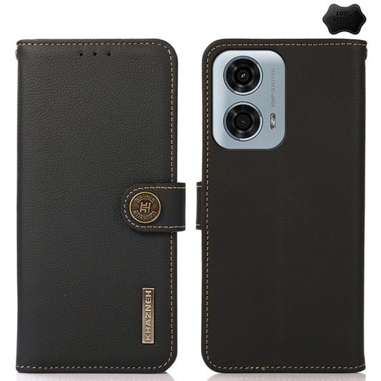 For Motorola Moto G24 KHAZNEH Custer Genuine Leather RFID Phone Case(Black) - Motorola Cases by PMC Jewellery | Online Shopping South Africa | PMC Jewellery | Buy Now Pay Later Mobicred