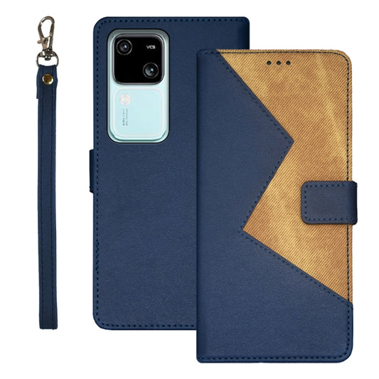 For vivo V30 idewei Two-color Splicing Leather Phone Case(Blue) - vivo Cases by idewei | Online Shopping South Africa | PMC Jewellery | Buy Now Pay Later Mobicred