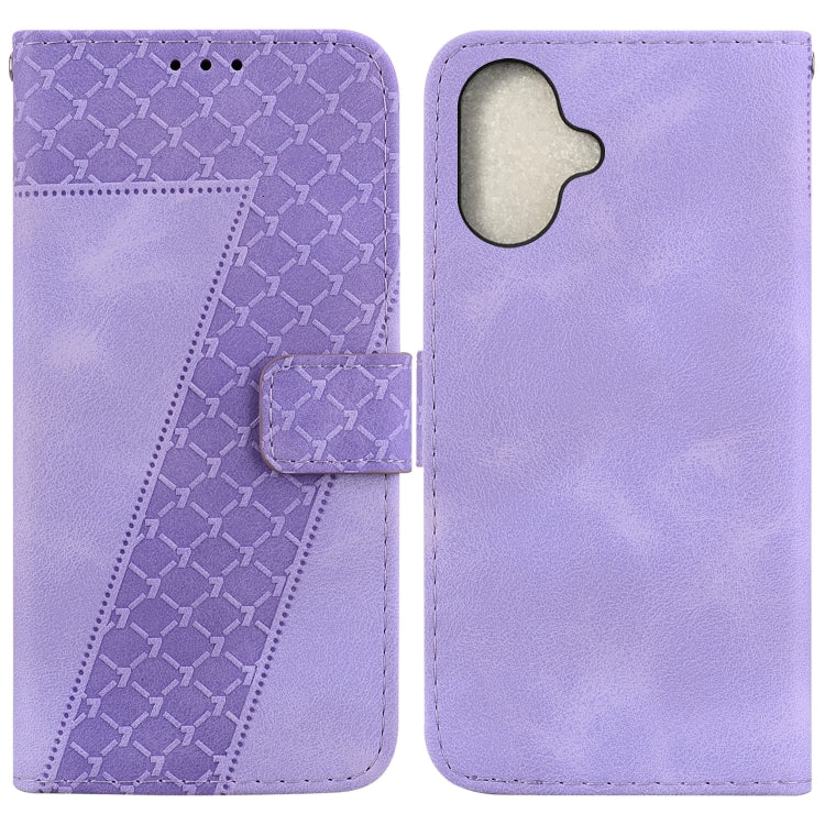 For iPhone 16 Plus Seven-shaped Embossed Leather Phone Case(Purple) - iPhone 16 Plus Cases by PMC TechLife | Online Shopping South Africa | PMC TechLife | Buy Now Pay Later Mobicred