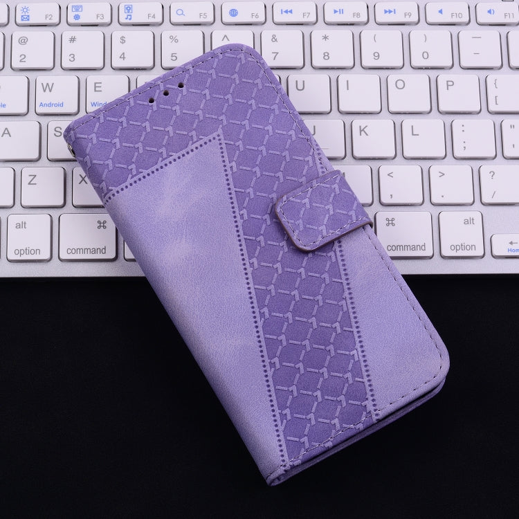For iPhone 16 Plus Seven-shaped Embossed Leather Phone Case(Purple) - iPhone 16 Plus Cases by PMC TechLife | Online Shopping South Africa | PMC TechLife | Buy Now Pay Later Mobicred