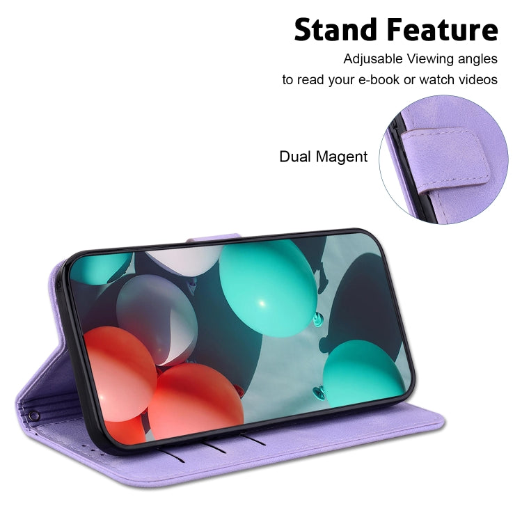 For iPhone 16 Plus Seven-shaped Embossed Leather Phone Case(Purple) - iPhone 16 Plus Cases by PMC TechLife | Online Shopping South Africa | PMC TechLife | Buy Now Pay Later Mobicred
