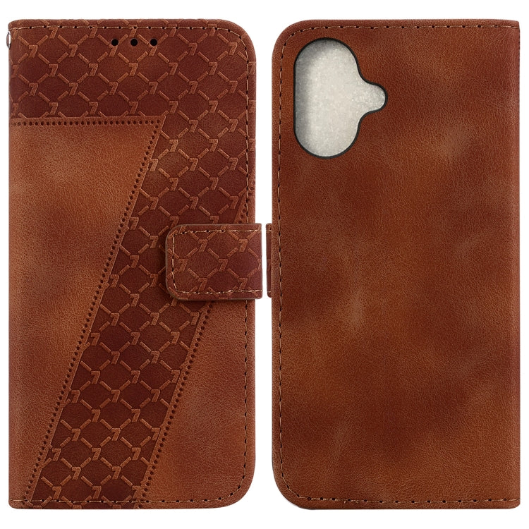 For iPhone 16 Seven-shaped Embossed Leather Phone Case(Brown) - iPhone 16 Cases by PMC TechLife | Online Shopping South Africa | PMC TechLife | Buy Now Pay Later Mobicred