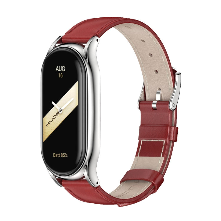 For Xiaomi Mi Band 8 Mijobs Plus Case Genuine Leather Watch Band(Red Silver) - free shipping - PMc TechLife - Order now!