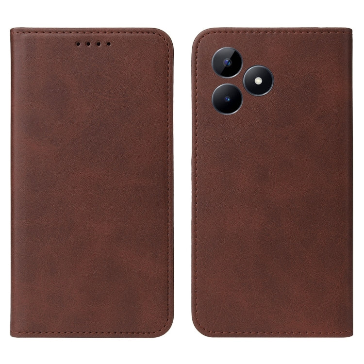 For Realme C51 Magnetic Closure Leather Phone Case(Brown) - Realme Cases by PMC Jewellery | Online Shopping South Africa | PMC Jewellery