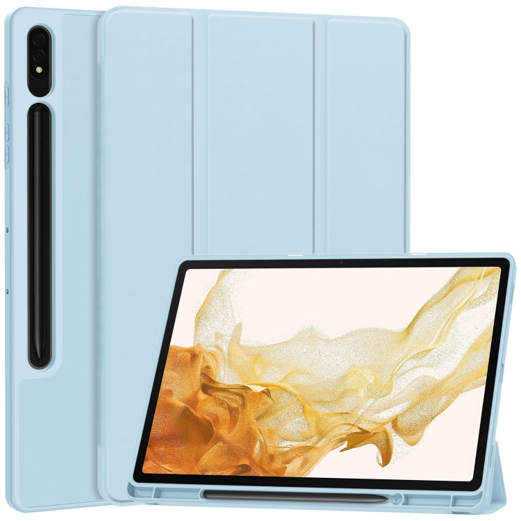 For Samsung Galaxy Tab S9+ 3-Fold Pure Color TPU Smart Leather Tablet Case with Pen Slot(Light Blue) - Galaxy Tab S9+ Cases by PMC Jewellery | Online Shopping South Africa | PMC Jewellery | Buy Now Pay Later Mobicred