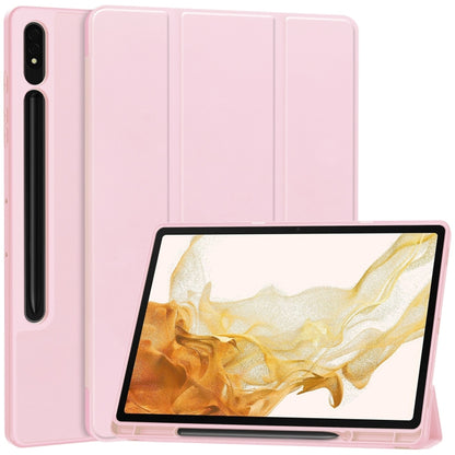 For Samsung Galaxy Tab S9+ 3-Fold Pure Color TPU Smart Leather Tablet Case with Pen Slot(Pink) - Galaxy Tab S9+ Cases by PMC Jewellery | Online Shopping South Africa | PMC Jewellery | Buy Now Pay Later Mobicred