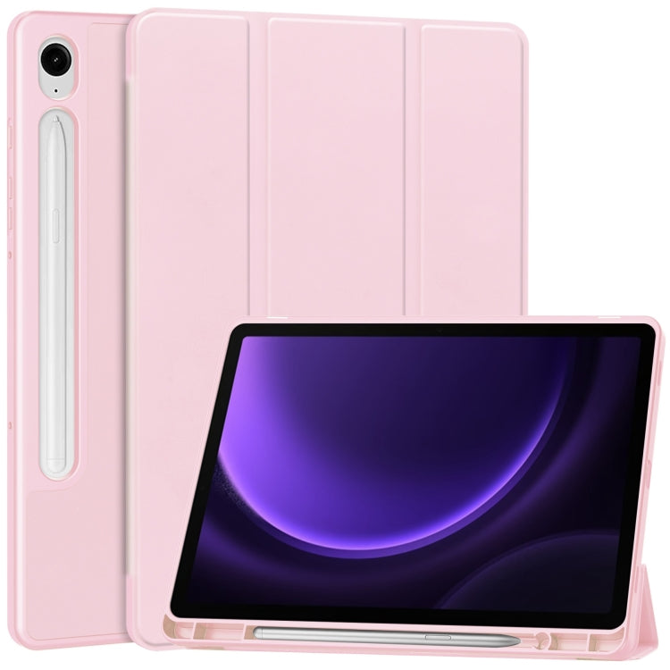 For Samsung Galaxy Tab S9 FE 3-Fold Pure Color TPU Smart Leather Tablet Case with Pen Slot(Pink) - Galaxy Tab S9 FE by PMC Jewellery | Online Shopping South Africa | PMC Jewellery | Buy Now Pay Later Mobicred