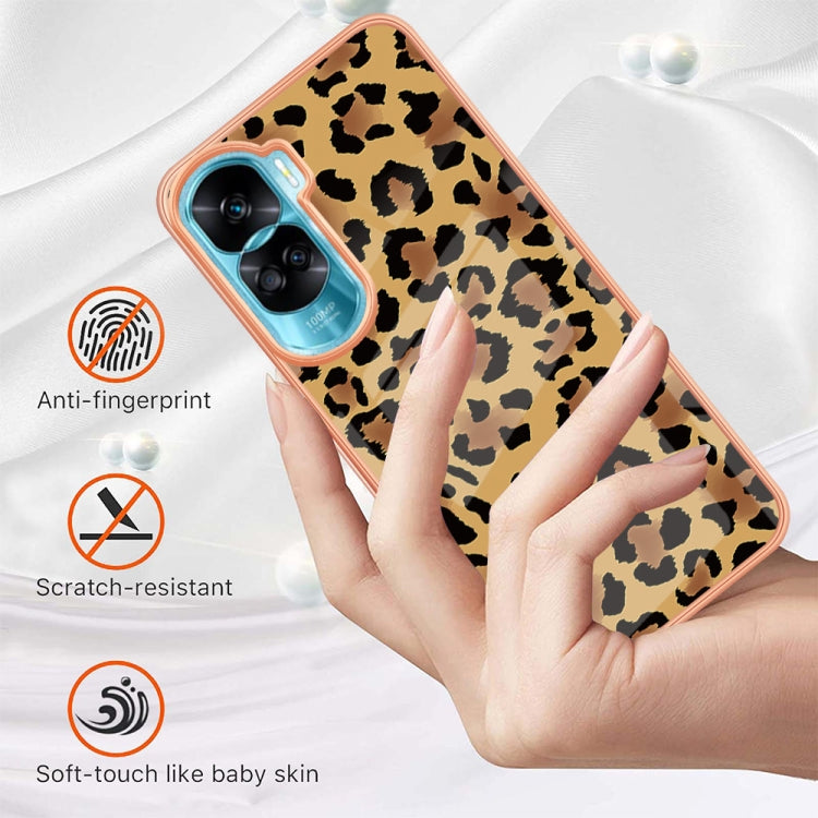 For Honor 90 Lite 5G Electroplating Marble Dual-side IMD Phone Case(Leopard Print) - Honor Cases by PMC TechLife | Online Shopping South Africa | PMC TechLife | Buy Now Pay Later Mobicred