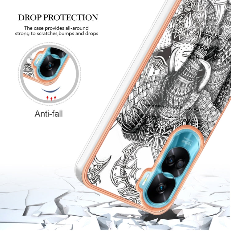 For Honor 90 Lite 5G Electroplating Marble Dual-side IMD Phone Case(Totem Elephant) - Honor Cases by PMC TechLife | Online Shopping South Africa | PMC TechLife | Buy Now Pay Later Mobicred