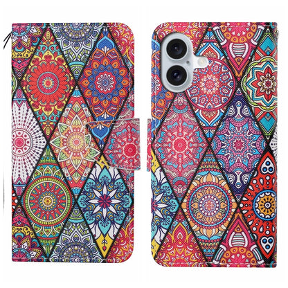 For iPhone 16 3D Colored Drawing Flip Leather Phone Case(Rhombus Totem) - iPhone 16 Cases by PMC Jewellery | Online Shopping South Africa | PMC Jewellery | Buy Now Pay Later Mobicred