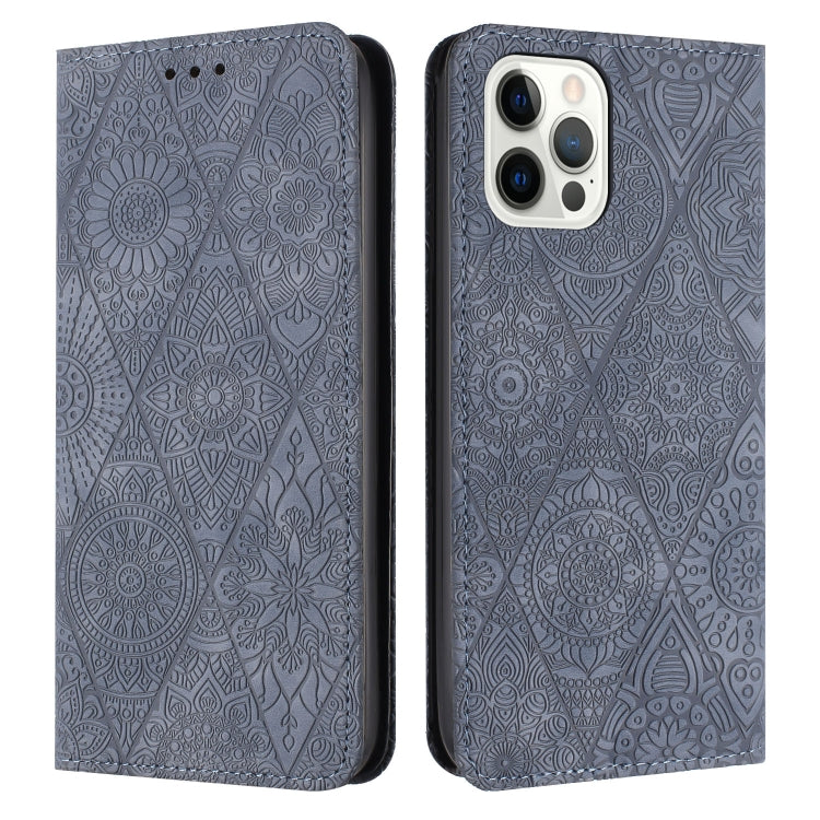 For iPhone 16 Pro Ethnic Embossed Adsorption Leather Phone Case(Grey) - iPhone 16 Pro Cases by PMC Jewellery | Online Shopping South Africa | PMC Jewellery | Buy Now Pay Later Mobicred