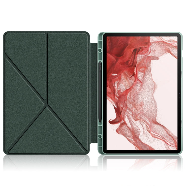 For Samsung Galaxy Tab S9+ Cloth Texture Multi-folding Horizontal Flip Leather Tablet Case(Dark Green) - Galaxy Tab S9+ Cases by PMC Jewellery | Online Shopping South Africa | PMC Jewellery | Buy Now Pay Later Mobicred