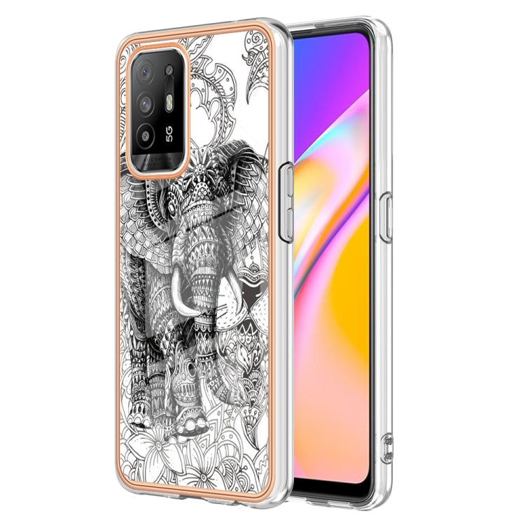 For OPPO A94 5G / A95 5G Electroplating Marble Dual-side IMD Phone Case(Totem Elephant) - OPPO Cases by PMC Jewellery | Online Shopping South Africa | PMC Jewellery | Buy Now Pay Later Mobicred