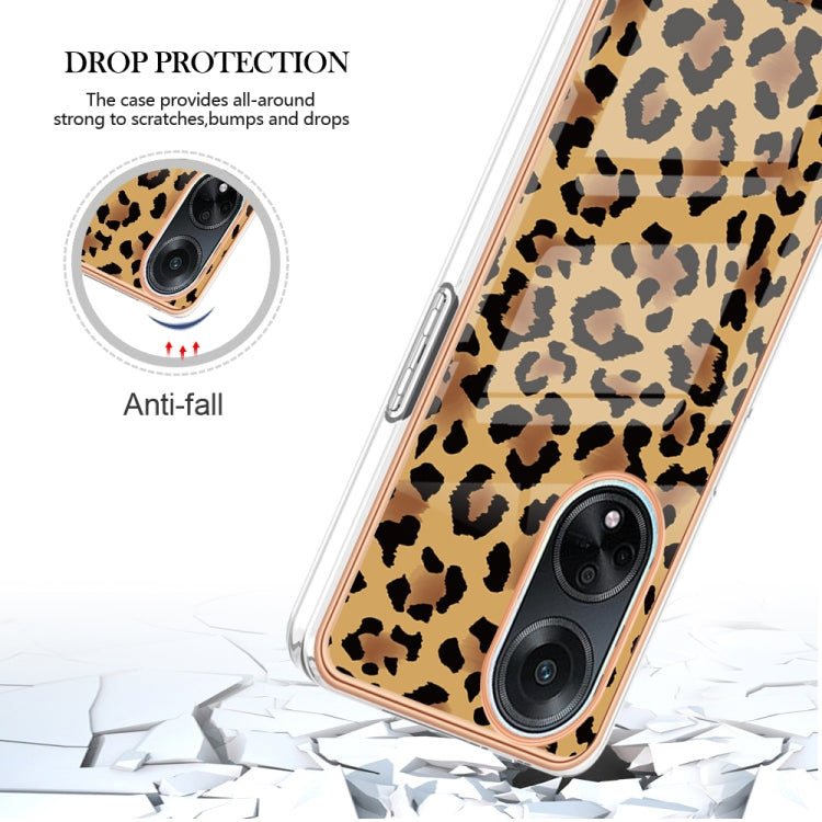 For OPPO A98 Electroplating Marble Dual-side IMD Phone Case(Leopard Print) - OPPO Cases by PMC Jewellery | Online Shopping South Africa | PMC Jewellery | Buy Now Pay Later Mobicred