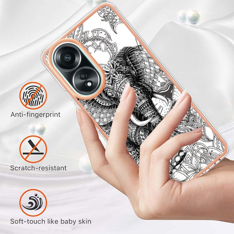 For OPPO A58 4G Electroplating Marble Dual-side IMD Phone Case(Totem Elephant) - OPPO Cases by PMC TechLife | Online Shopping South Africa | PMC TechLife | Buy Now Pay Later Mobicred
