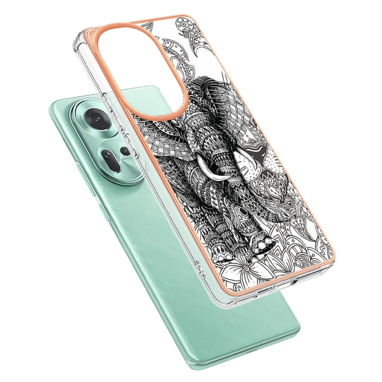 For OPPO Reno11 5G Global Electroplating Marble Dual-side IMD Phone Case(Totem Elephant) - Reno11 Cases by PMC Jewellery | Online Shopping South Africa | PMC Jewellery | Buy Now Pay Later Mobicred