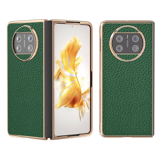 For Huawei Mate X3 Electroplating Genuine Leather Litchi Texture Phone Case(Green) - Huawei Cases by PMC Jewellery | Online Shopping South Africa | PMC Jewellery | Buy Now Pay Later Mobicred