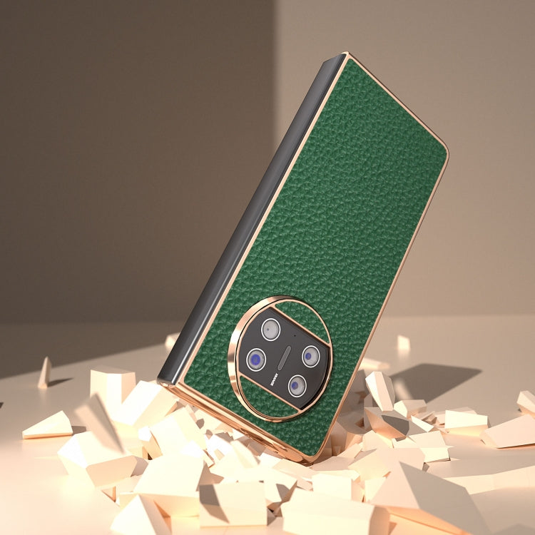 For Huawei Mate X3 Electroplating Genuine Leather Litchi Texture Phone Case(Green) - Huawei Cases by PMC TechLife | Online Shopping South Africa | PMC TechLife | Buy Now Pay Later Mobicred