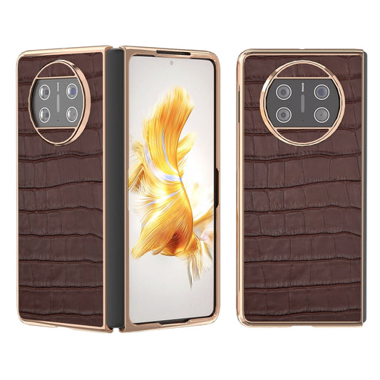 For Huawei Mate X3 Electroplating Crocodile Texture Genuine Leather Phone Case(Brown) - Huawei Cases by PMC Jewellery | Online Shopping South Africa | PMC Jewellery | Buy Now Pay Later Mobicred