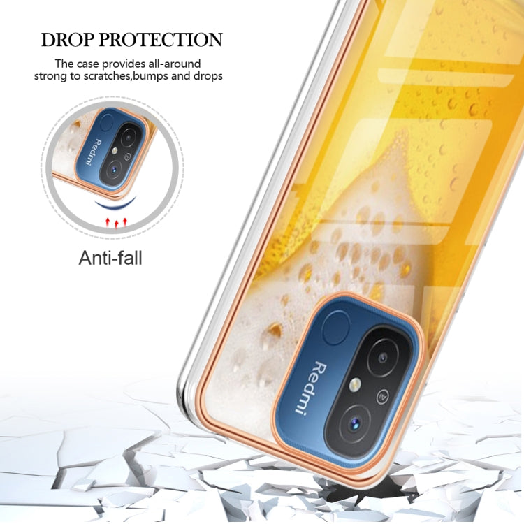 For Xiaomi Redmi 12C / 11A 4G Electroplating Marble Dual-side IMD Phone Case(Draft Beer) - Xiaomi Cases by PMC Jewellery | Online Shopping South Africa | PMC Jewellery | Buy Now Pay Later Mobicred