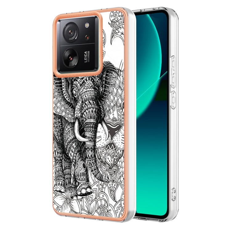 For Xiaomi 13T/13T Pro Electroplating Marble Dual-side IMD Phone Case(Totem Elephant) - Xiaomi Cases by PMC Jewellery | Online Shopping South Africa | PMC Jewellery | Buy Now Pay Later Mobicred