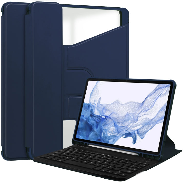 For Samsung Galaxy Tab S9 360 Rotation Transparent Smart Leather Case with Keyboard(Dark Blue) - Galaxy Tab S9 Cases by PMC Jewellery | Online Shopping South Africa | PMC Jewellery | Buy Now Pay Later Mobicred