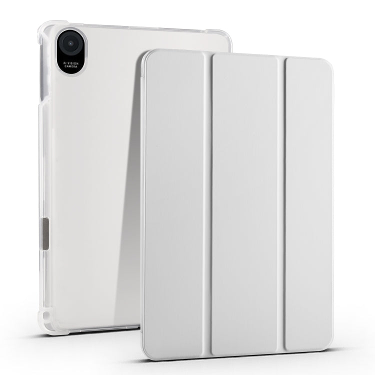 For Honor Pad 8 3-folding Transparent TPU Smart Leather Tablet Case(Grey) - Honor by PMC TechLife | Online Shopping South Africa | PMC TechLife | Buy Now Pay Later Mobicred