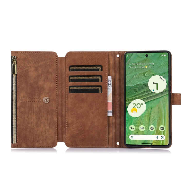 For Google Pixel 7 Dream 9-Card Wallet Zipper Bag Leather Phone Case(Brown) - Google Cases by PMC Jewellery | Online Shopping South Africa | PMC Jewellery | Buy Now Pay Later Mobicred