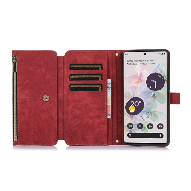 For Google Pixel 6a Dream 9-Card Wallet Zipper Bag Leather Phone Case(Red) - Google Cases by PMC Jewellery | Online Shopping South Africa | PMC Jewellery | Buy Now Pay Later Mobicred