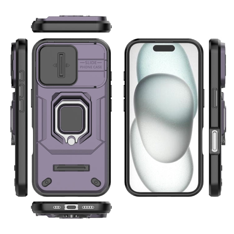 For iPhone 16 Sliding Camshield TPU + PC Shockproof Phone Case with Holder(Purple) - iPhone 16 Cases by PMC TechLife | Online Shopping South Africa | PMC TechLife | Buy Now Pay Later Mobicred