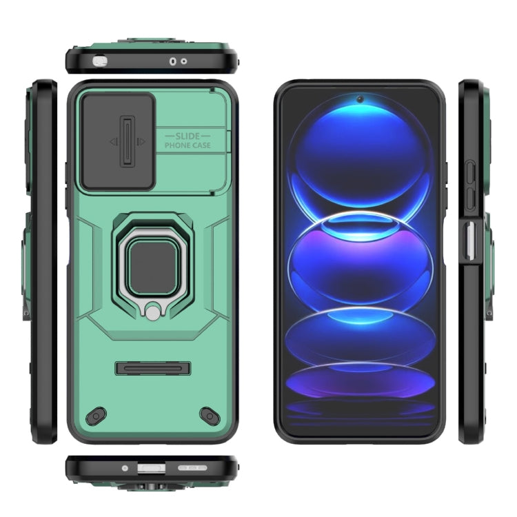 For Xiaomi Redmi Note 12 5G Global Sliding Camshield TPU + PC Shockproof Phone Case with Holder(Green) - Xiaomi Cases by PMC Jewellery | Online Shopping South Africa | PMC Jewellery | Buy Now Pay Later Mobicred