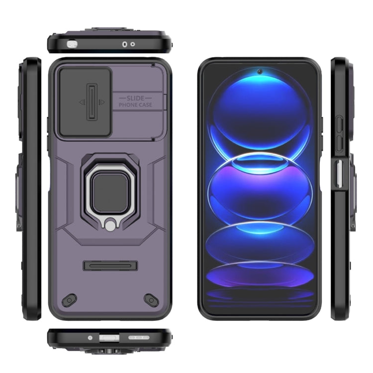 For Xiaomi Redmi Note 12 5G Global Sliding Camshield TPU + PC Shockproof Phone Case with Holder(Purple) - Xiaomi Cases by PMC Jewellery | Online Shopping South Africa | PMC Jewellery | Buy Now Pay Later Mobicred