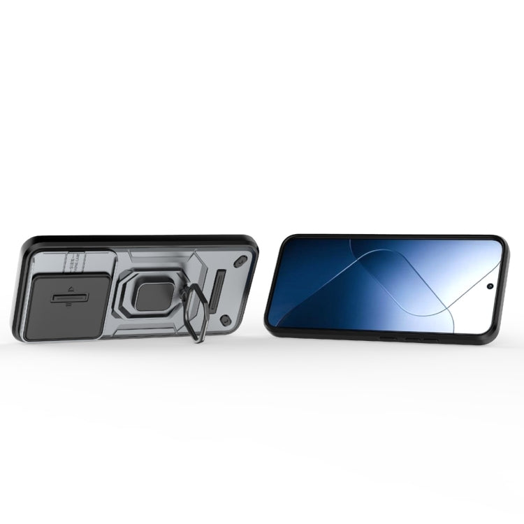 For Xiaomi 14 Sliding Camshield TPU + PC Shockproof Phone Case with Holder(Grey) - free shipping - PMC TechLife - Order now!