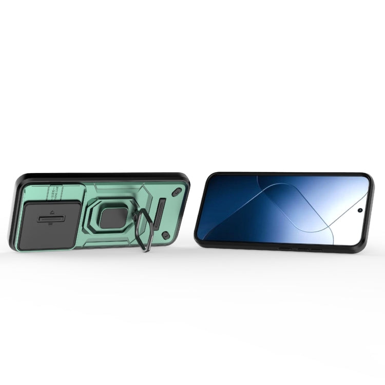 For Xiaomi 14 Sliding Camshield TPU + PC Shockproof Phone Case with Holder(Green) - free shipping - PMC TechLife - Order now!