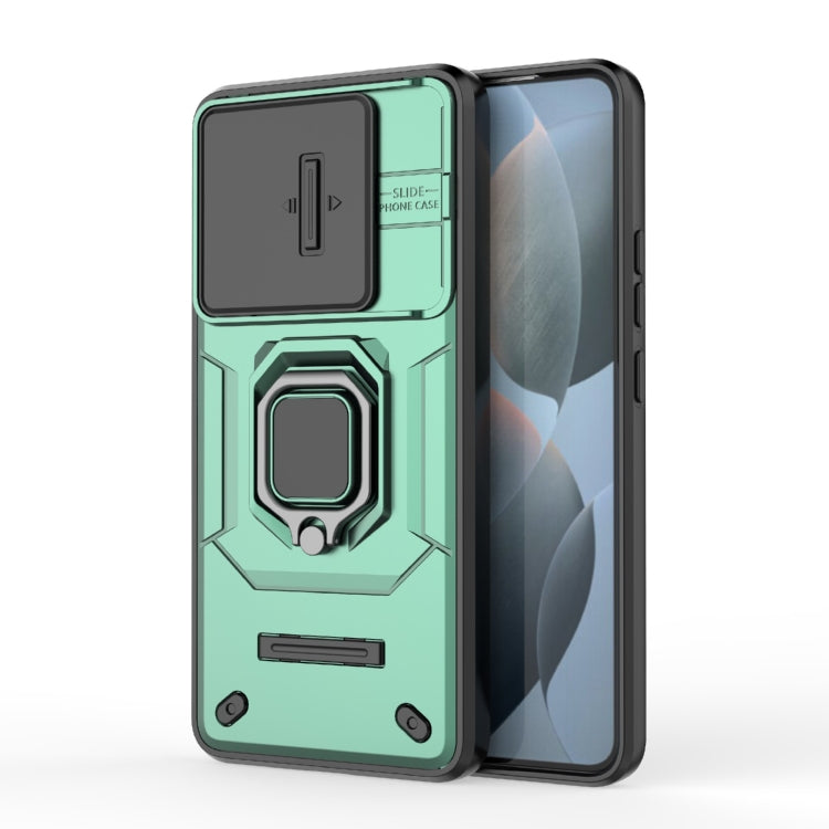 For Xiaomi Redmi K70 5G Sliding Camshield TPU + PC Shockproof Phone Case with Holder(Green) - K70 Cases by PMC Jewellery | Online Shopping South Africa | PMC Jewellery | Buy Now Pay Later Mobicred