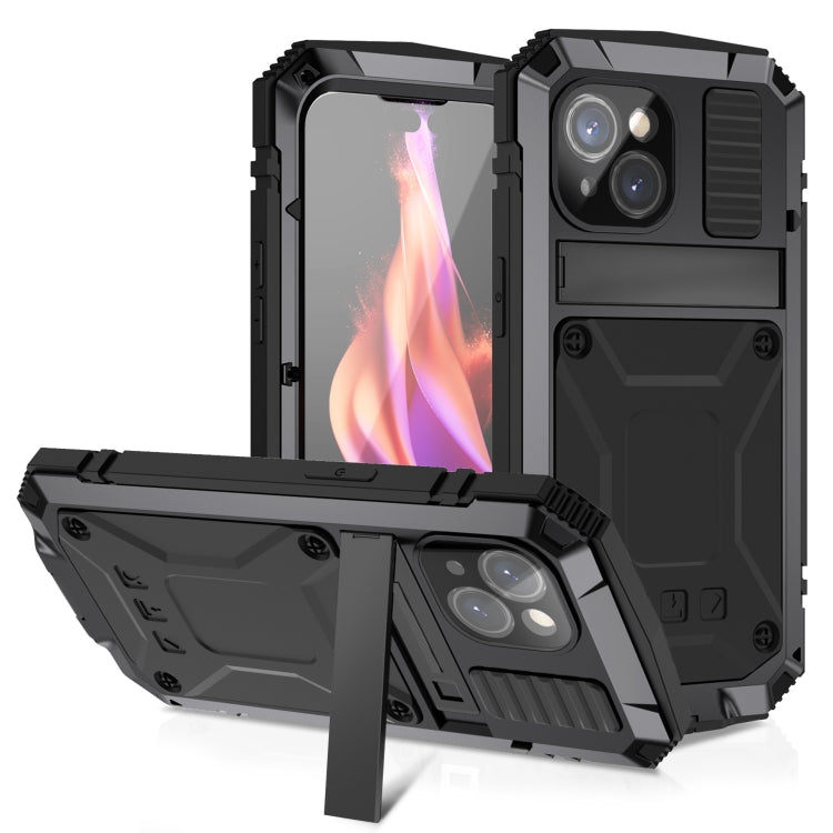 For iPhone 15 Plus R-JUST Shockproof Life Waterproof Dust-proof Metal + Silicone Phone Case with Holder(Black) - iPhone 15 Plus Cases by R-JUST | Online Shopping South Africa | PMC Jewellery