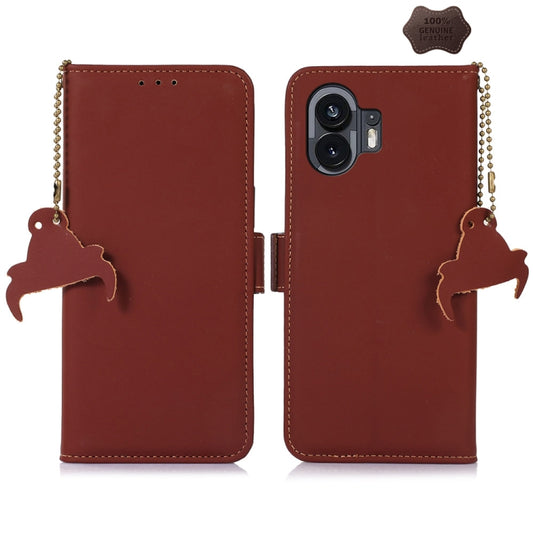 For Nothing Phone 2 Genuine Leather Magnetic RFID Leather Phone Case(Coffee) - More Brand by PMC Jewellery | Online Shopping South Africa | PMC Jewellery | Buy Now Pay Later Mobicred