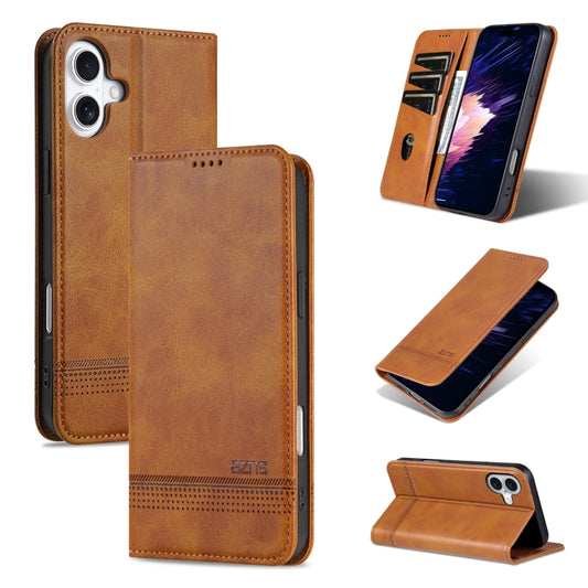 For iPhone 16 Plus AZNS Magnetic Calf Texture Flip Leather Phone Case(Light Brown) - iPhone 16 Plus Cases by AZNS | Online Shopping South Africa | PMC Jewellery | Buy Now Pay Later Mobicred