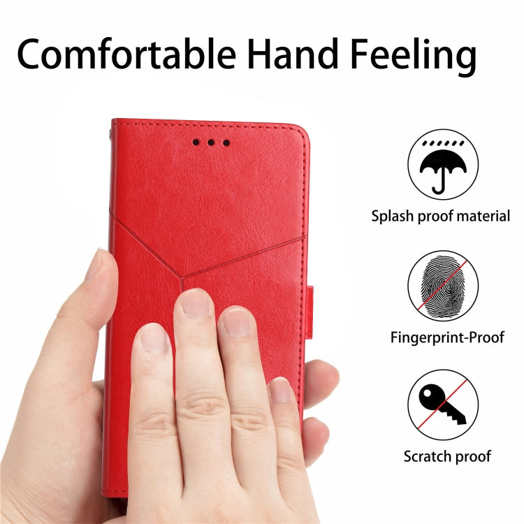 For Motorola Moto G Play 5G 2024 HT01 Y-shaped Pattern Flip Leather Phone Case(Red) - Motorola Cases by PMC Jewellery | Online Shopping South Africa | PMC Jewellery | Buy Now Pay Later Mobicred